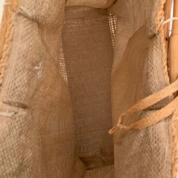 Boho Burlap Bamboo Flowers Large Shopper Tote Handbag Purse Satchel - Picture 5 of 8